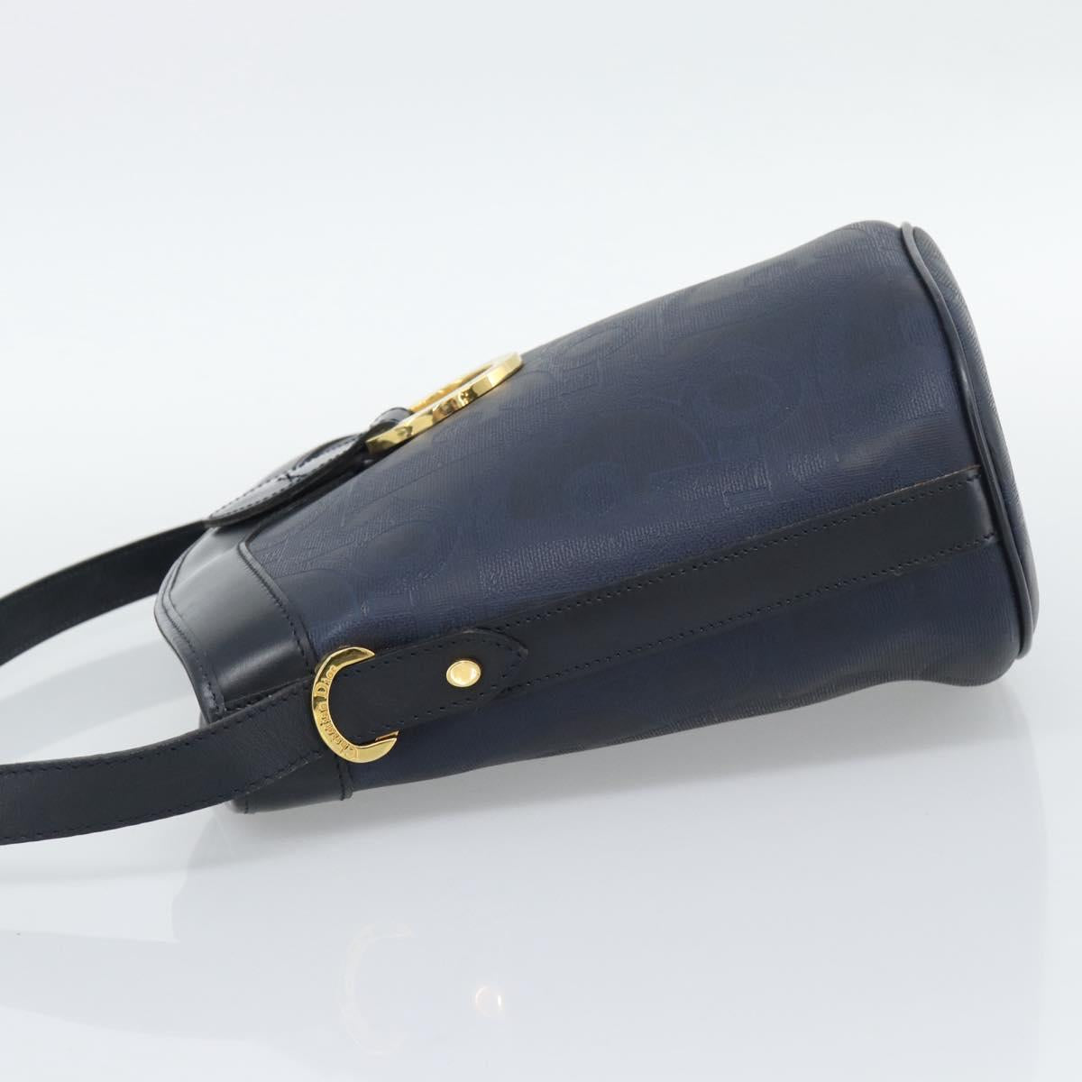 Christian Dior Trotter Canvas Shoulder Bag PVC Navy Gold Auth 196013A