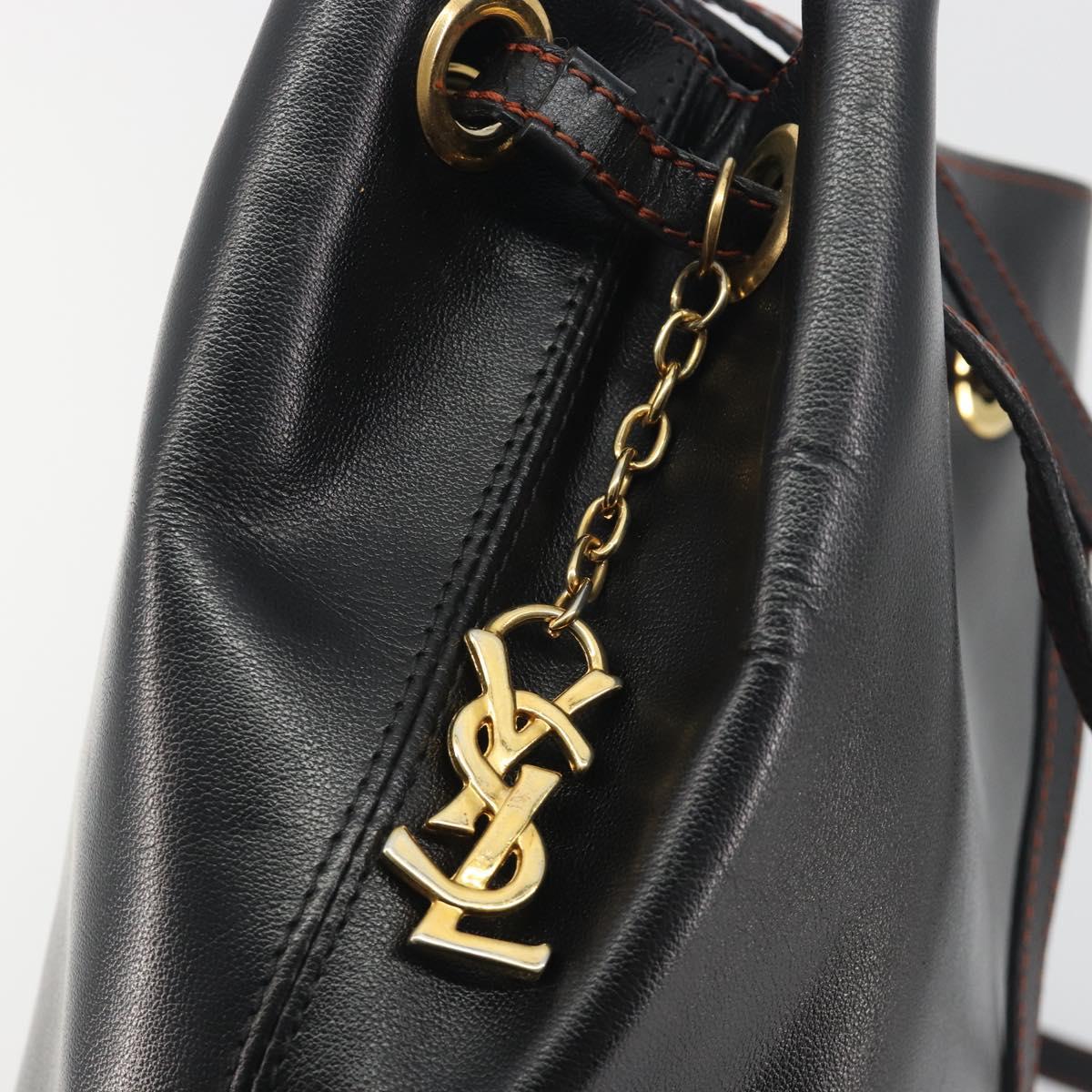 SAINT LAURENT Shoulder Bag Leather Black Gold Auth 196014A