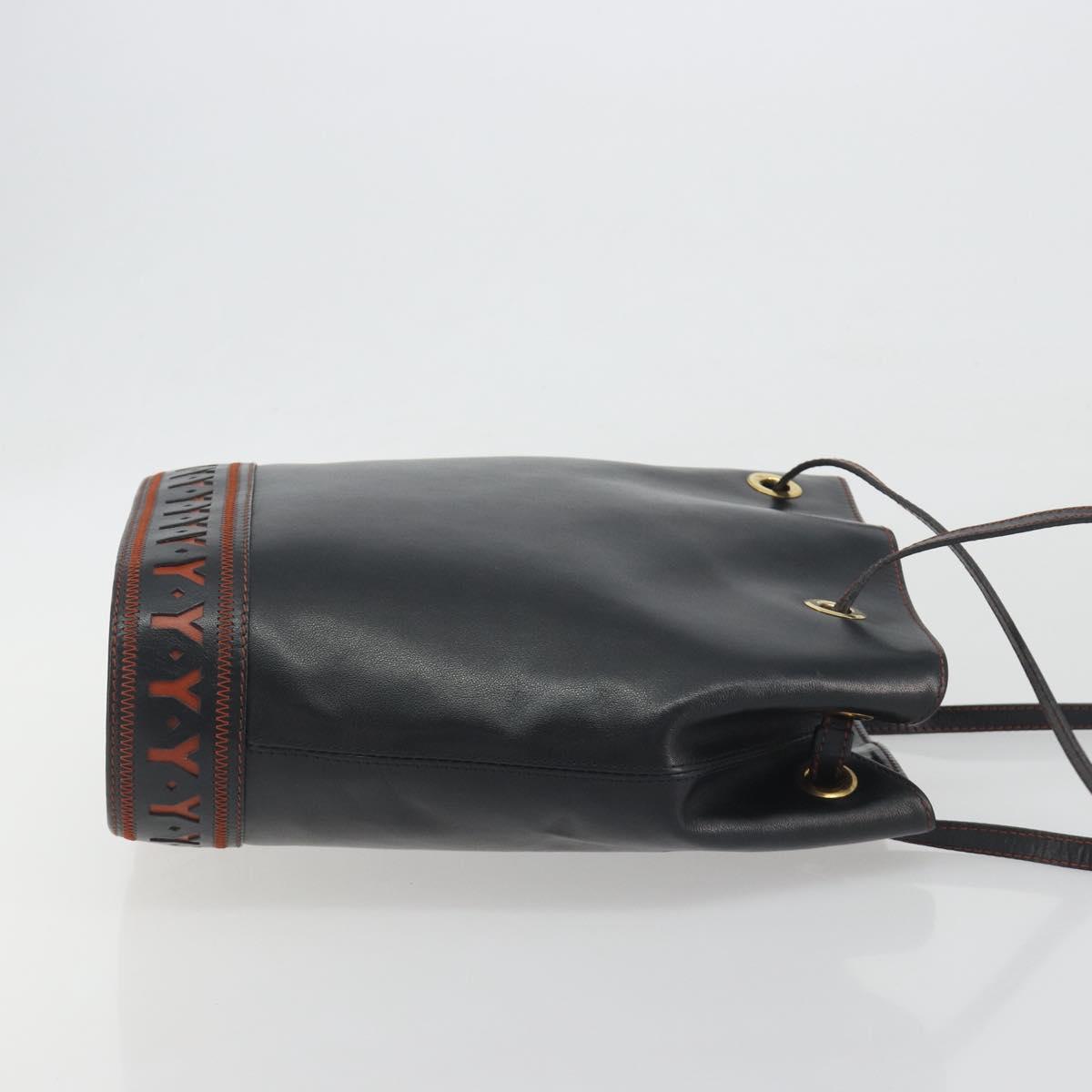 SAINT LAURENT Shoulder Bag Leather Black Gold Auth 196014A