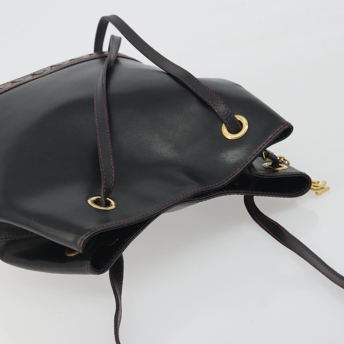 SAINT LAURENT Shoulder Bag Leather Black Gold Auth 196014A