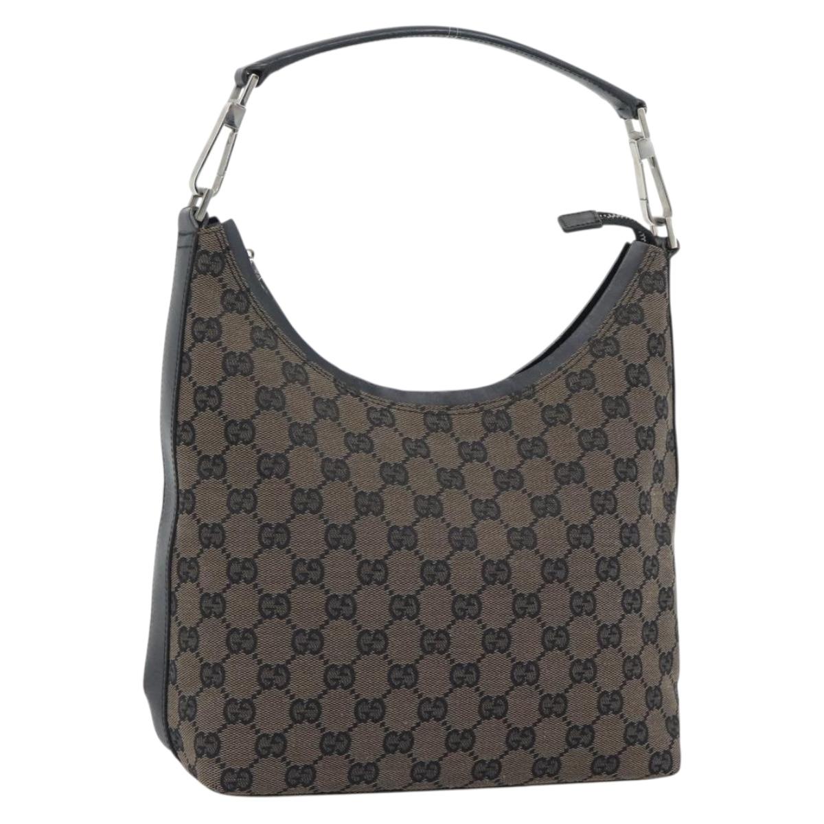 GUCCI GG Canvas Shoulder Bag Black Silver 000 0602 Auth 196015A