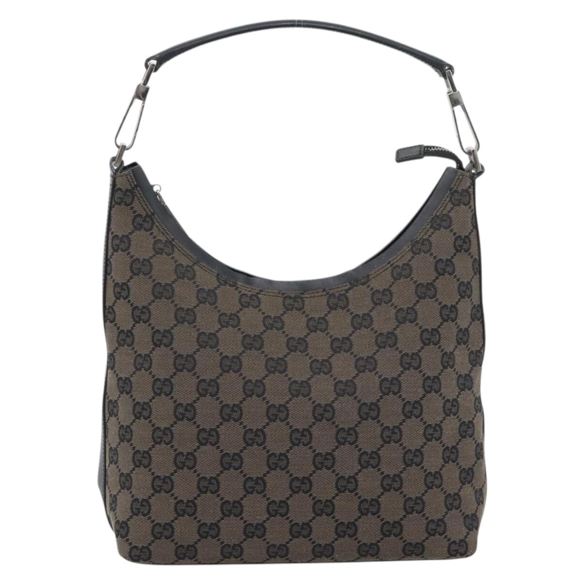 GUCCI GG Canvas Shoulder Bag Black Silver 000 0602 Auth 196015A