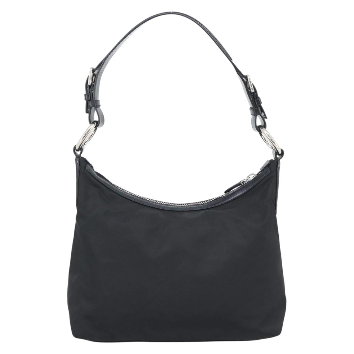 PRADA Shoulder Bag Nylon Black Silver Auth 196016A