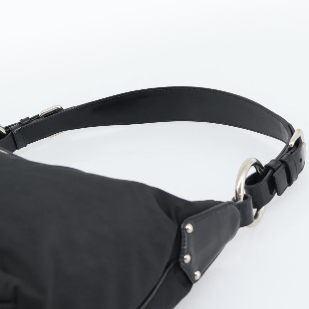 PRADA Shoulder Bag Nylon Black Silver Auth 196016A