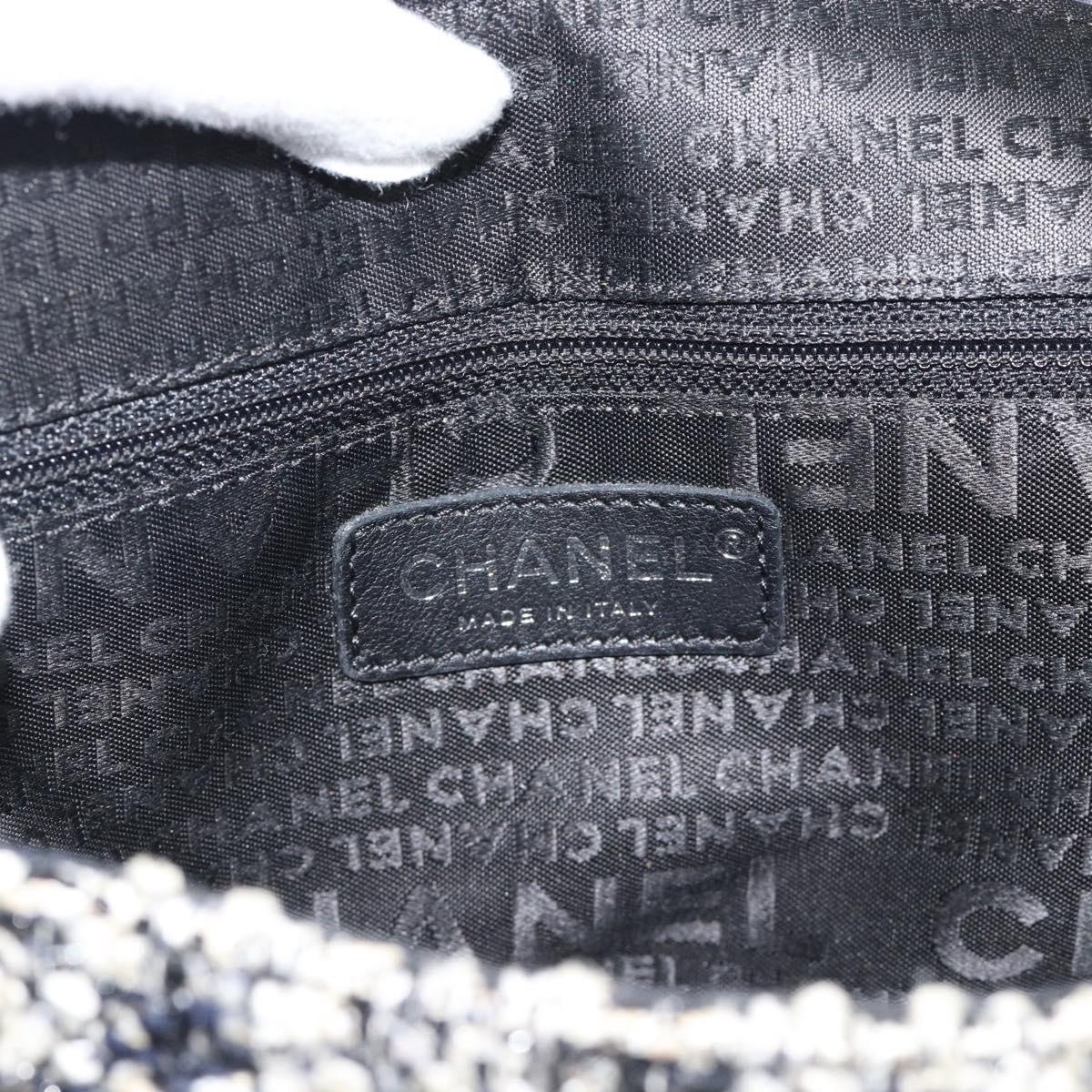 CHANEL Chain Camelia Shoulder Bag tweed Black Silver CC Auth 196017M
