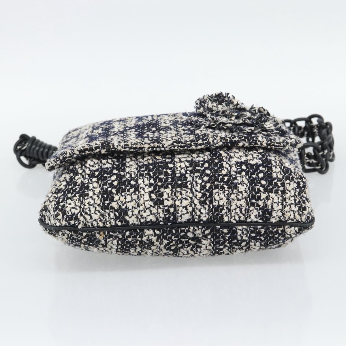 CHANEL Chain Camelia Shoulder Bag tweed Black Silver CC Auth 196017M