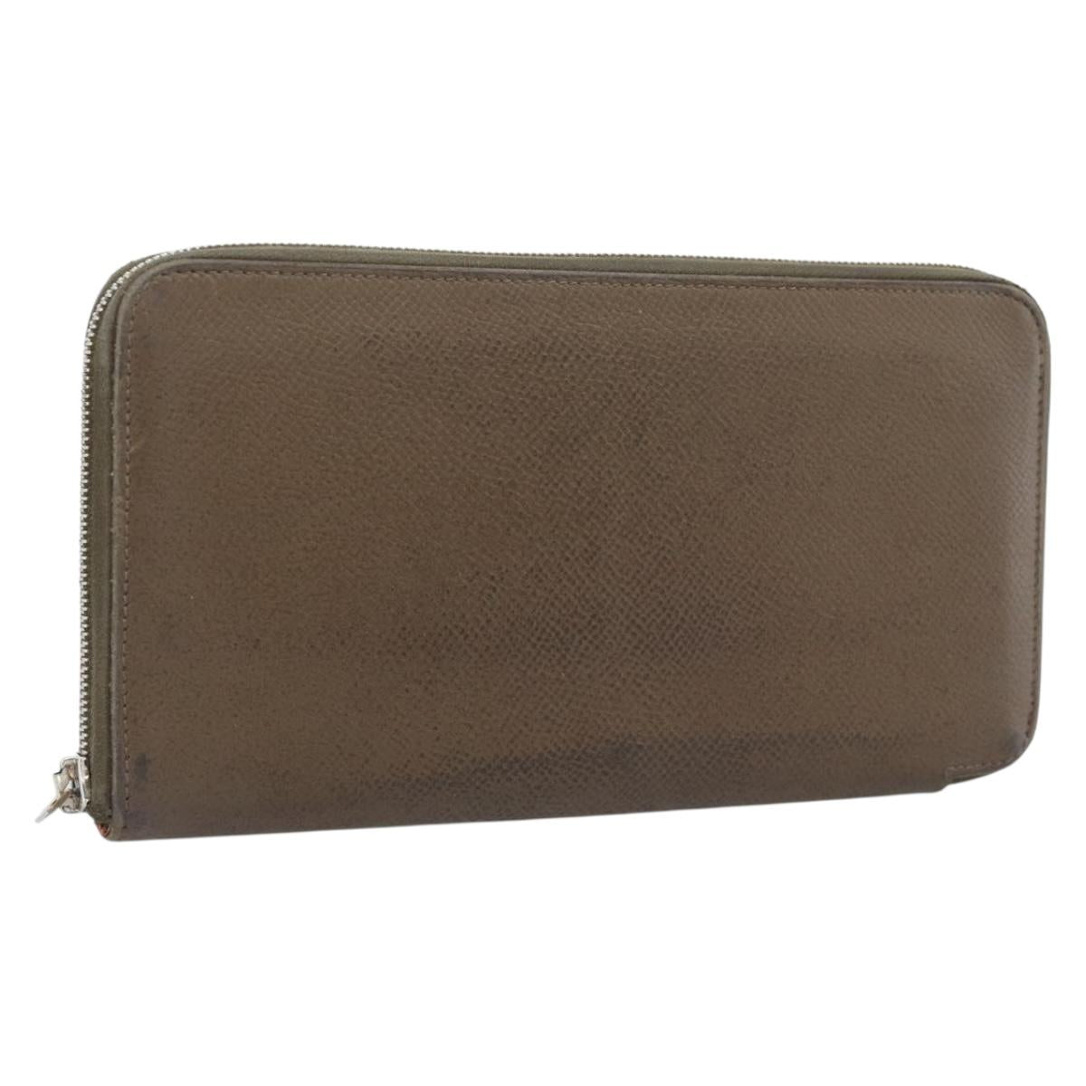 HERMES Azap Long Wallet Leather Beige Silver Auth 196019