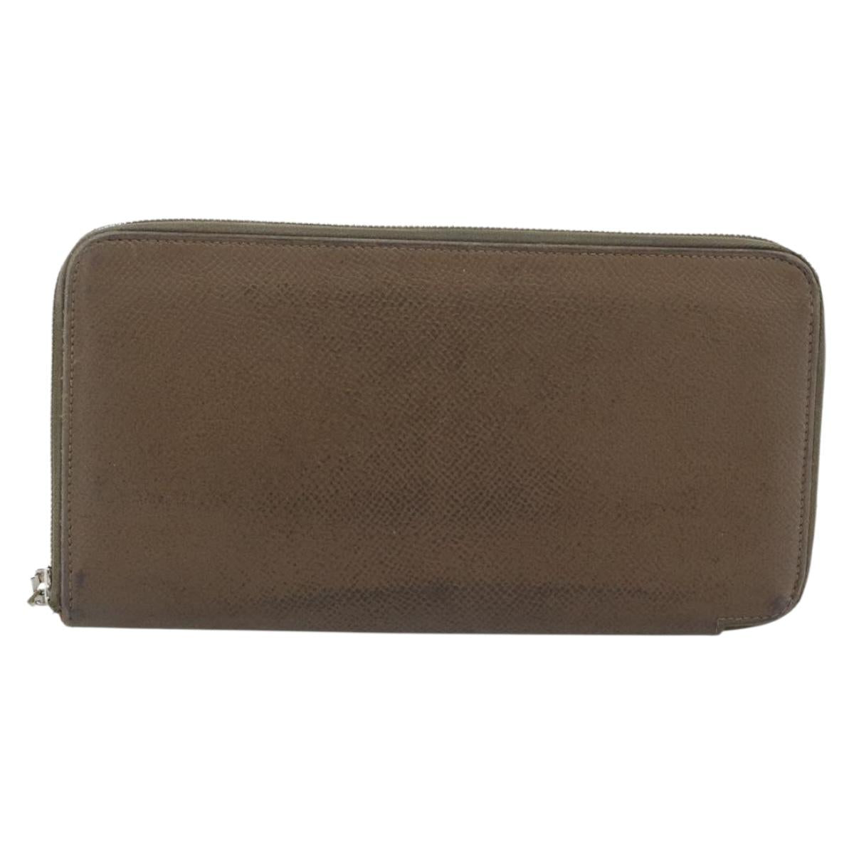 HERMES Azap Long Wallet Leather Beige Silver Auth 196019