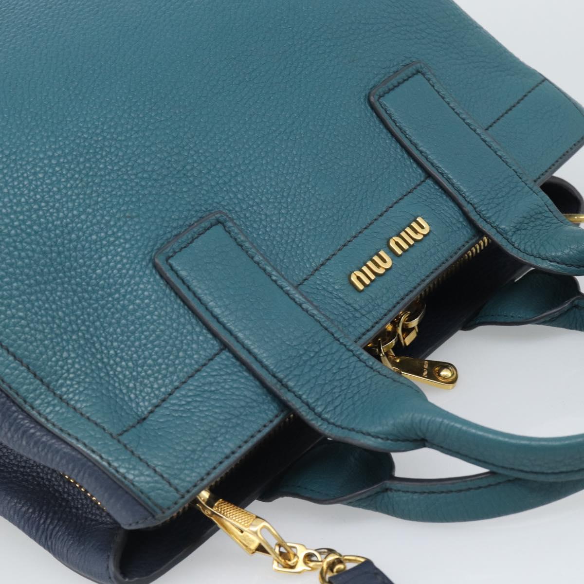 Miu Miu Hand Bag Leather 2way Green Gold Auth 196021A