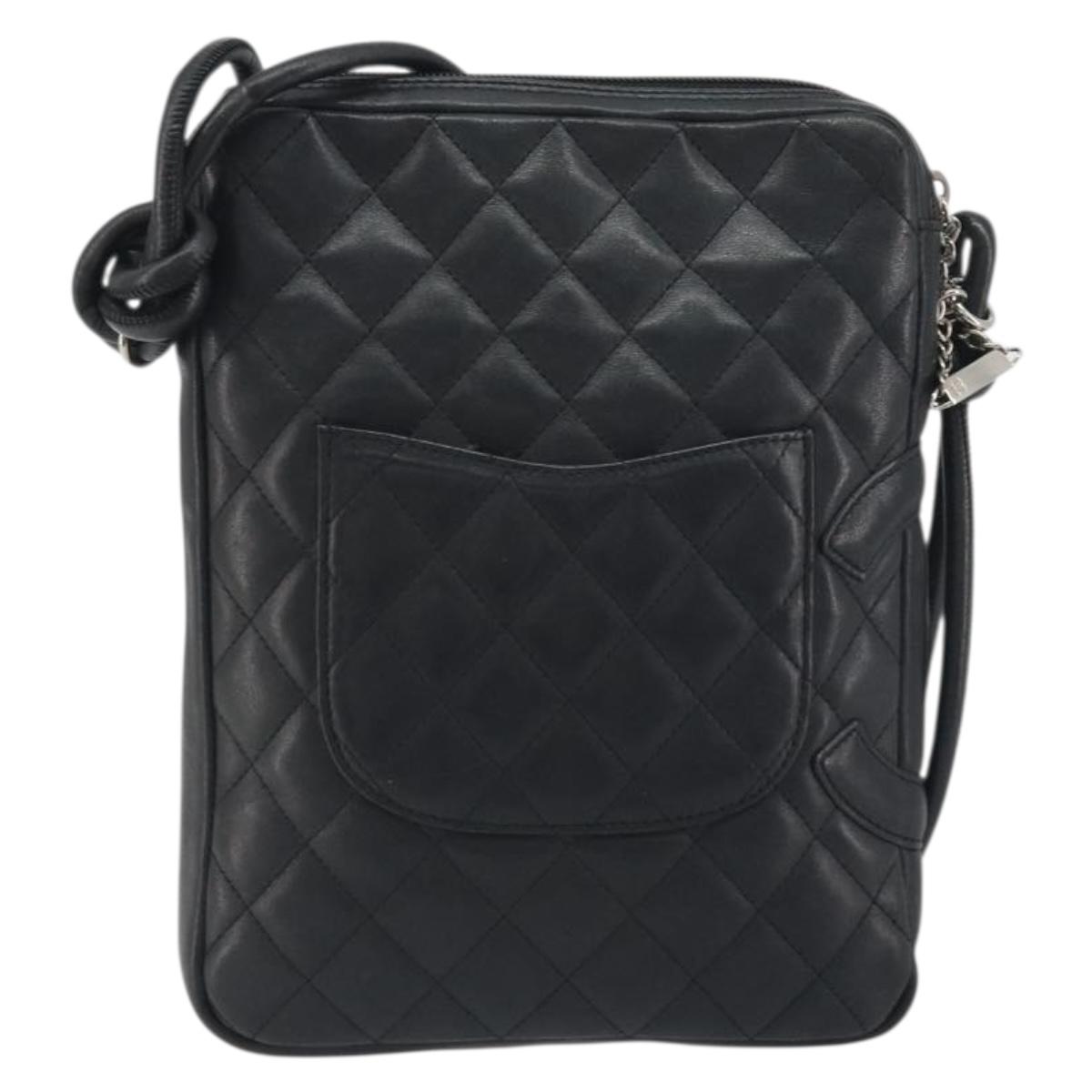 CHANEL Cambon Line Matelasse Shoulder Bag Leather Black Silver CC Auth 196024A
