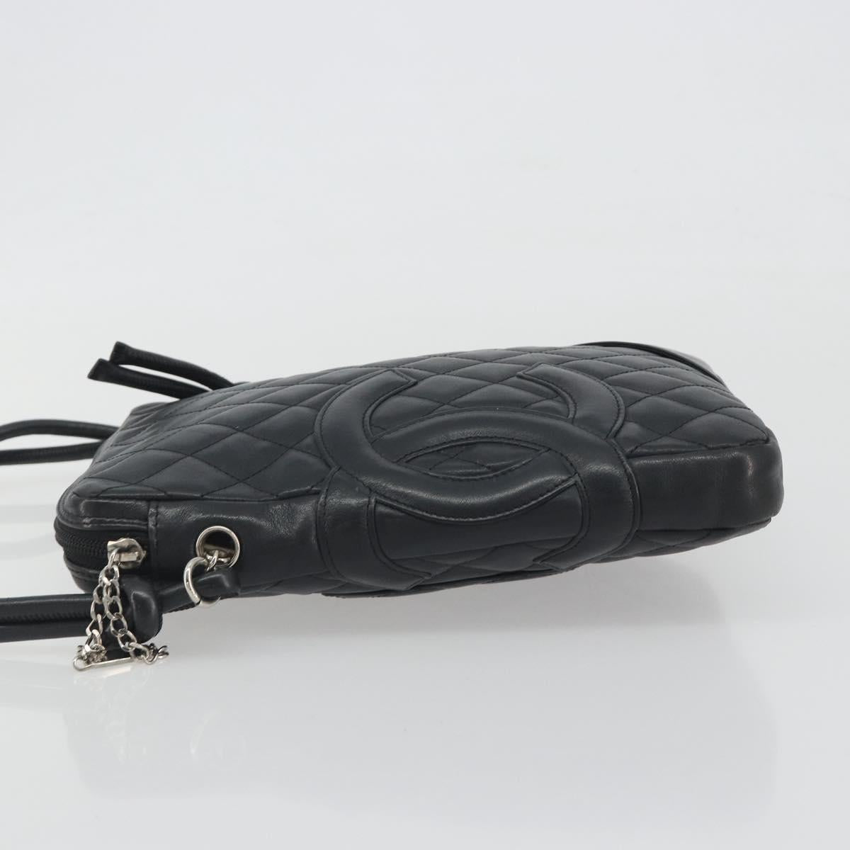 CHANEL Cambon Line Matelasse Shoulder Bag Leather Black Silver CC Auth 196024A
