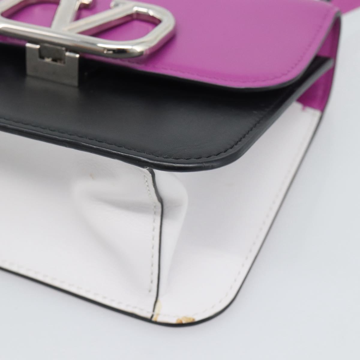 VALENTINO Shoulder Bag Leather 2way Purple Silver Auth 196036A