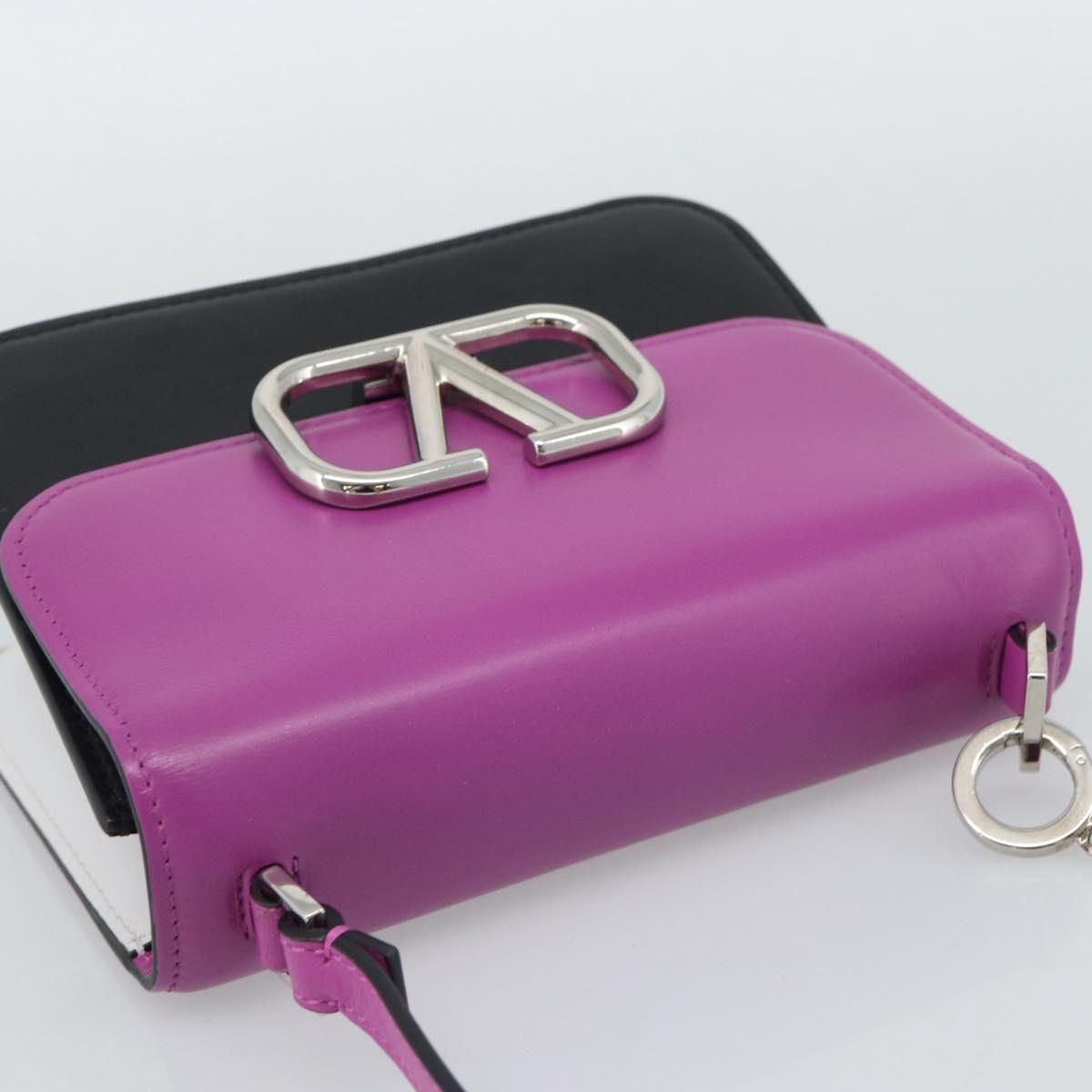 VALENTINO Shoulder Bag Leather 2way Purple Silver Auth 196036A