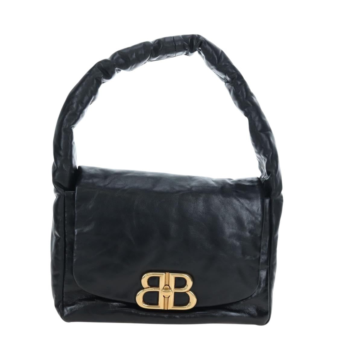 BALENCIAGA Monaco Sling Bag Leather Black Gold 787896 Auth 196040M