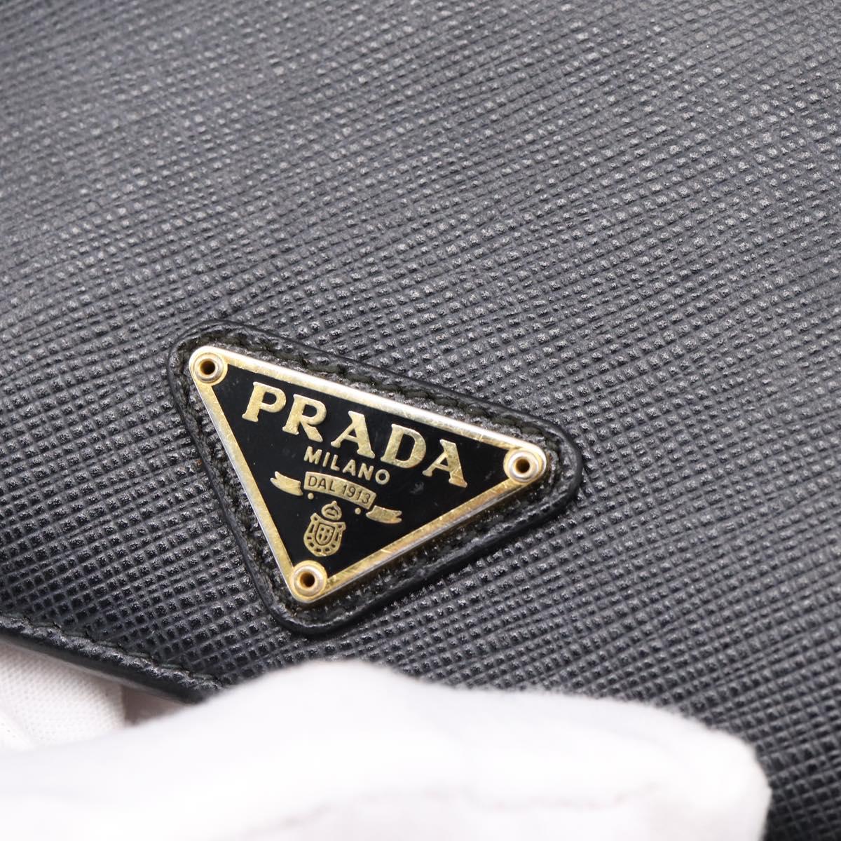 PRADA Compact Wallet Safiano Leather Black Gold Auth 196043A