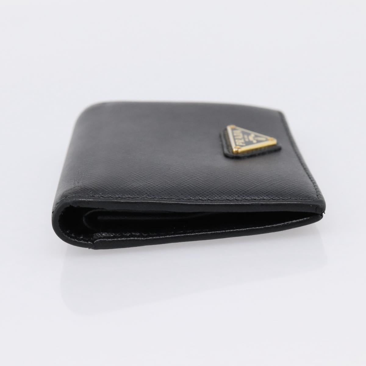 PRADA Compact Wallet Safiano Leather Black Gold Auth 196043A
