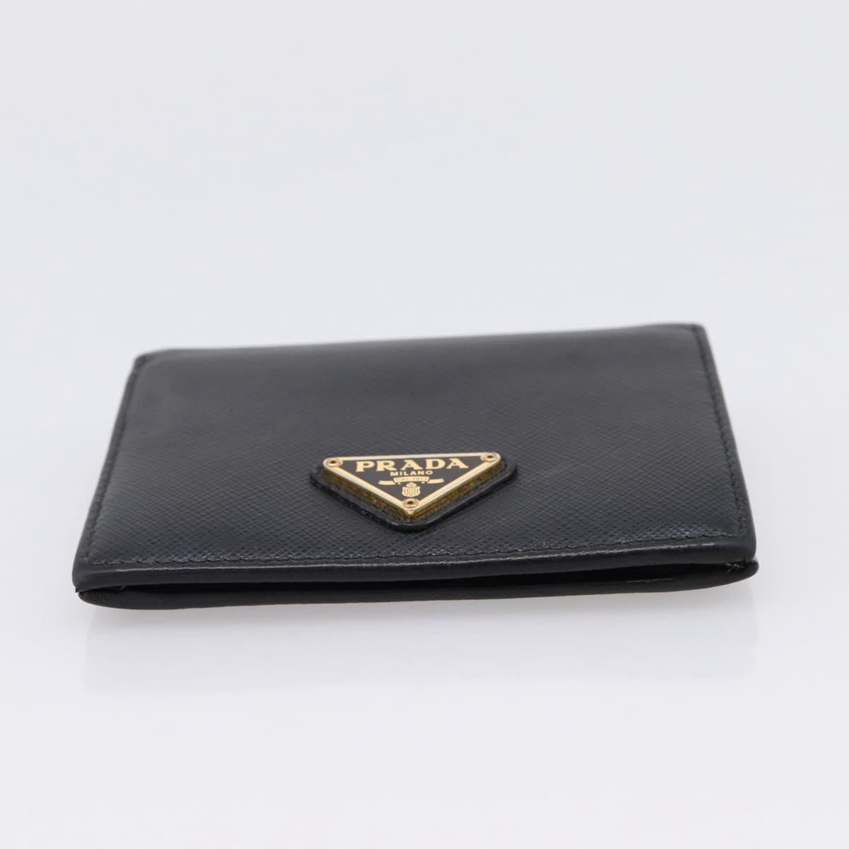 PRADA Compact Wallet Safiano Leather Black Gold Auth 196043A
