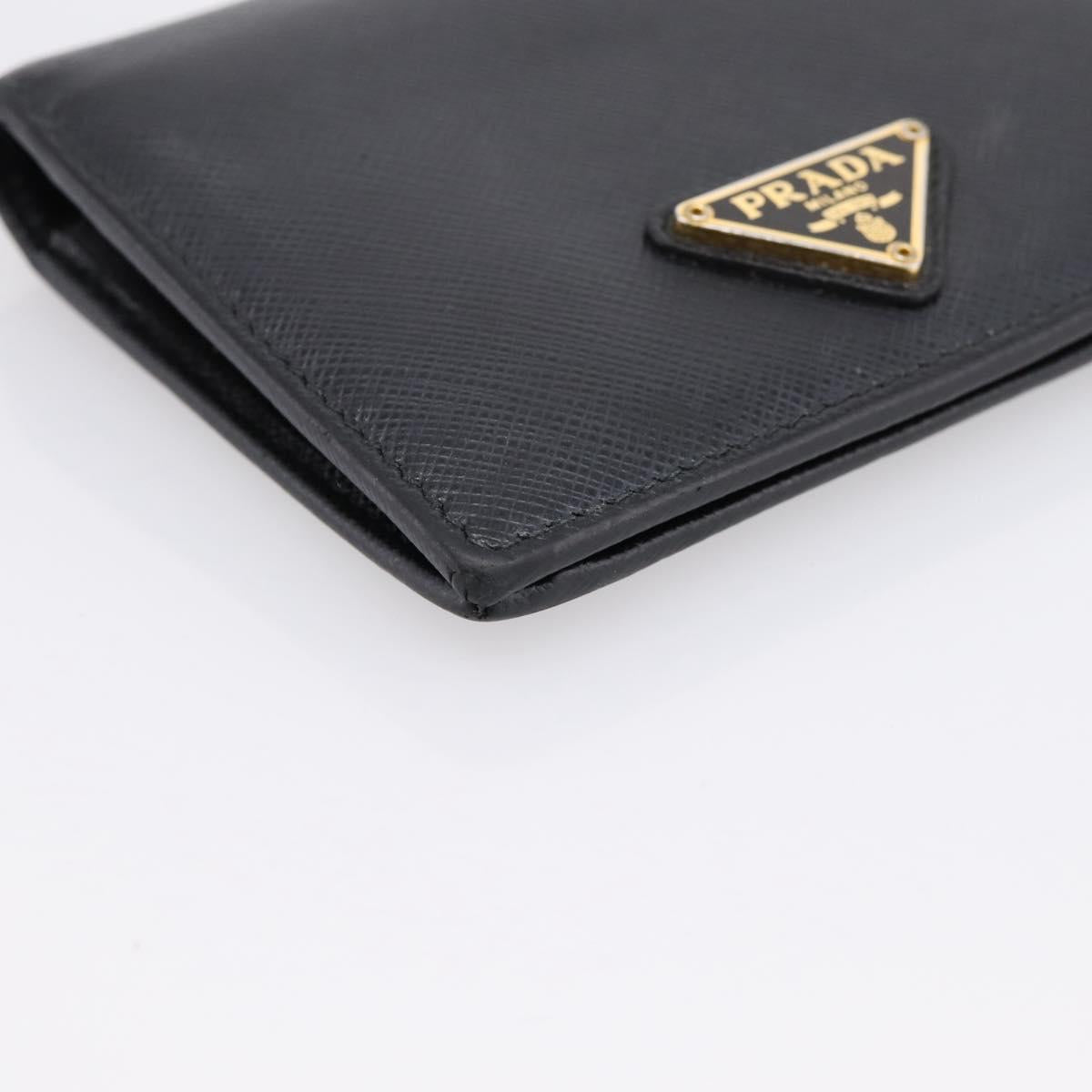 PRADA Compact Wallet Safiano Leather Black Gold Auth 196043A