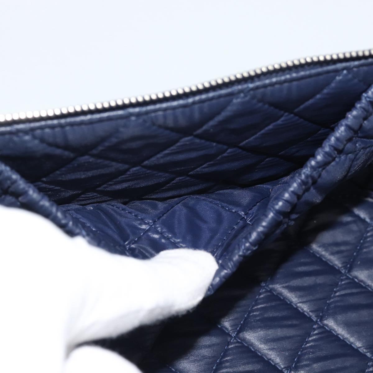 CHANEL Matelasse Vanity Cosmetic Pouch Lamb Skin Navy Silver CC Auth 196046A