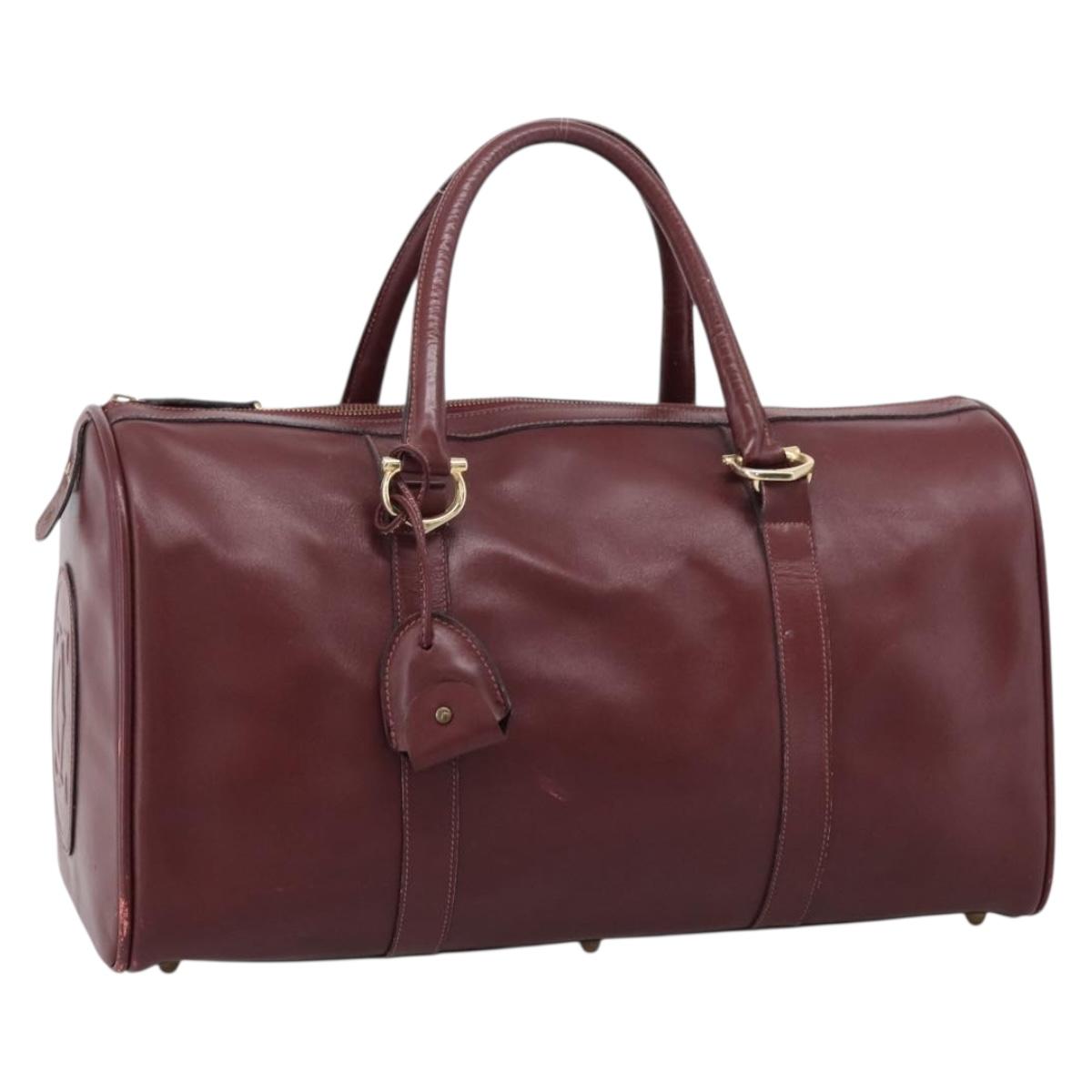 CARTIER Must Line Boston Bag Leather Bordeaux Gold Auth 196057