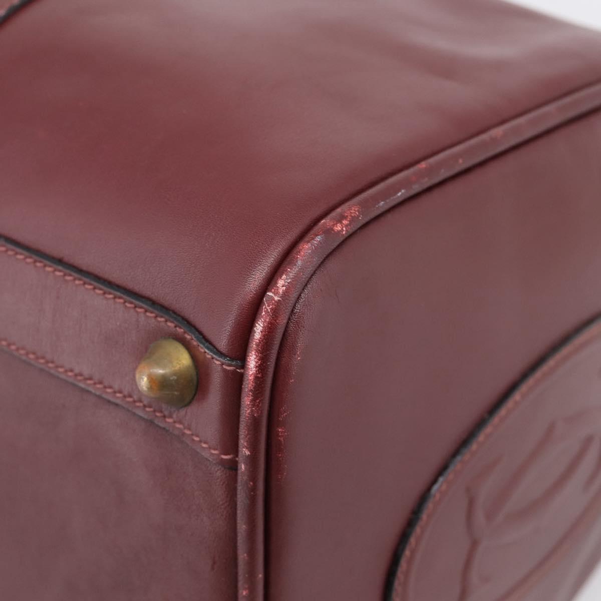 CARTIER Must Line Boston Bag Leather Bordeaux Gold Auth 196057