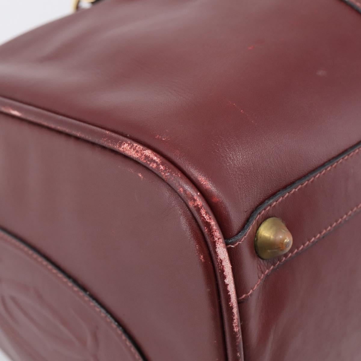 CARTIER Must Line Boston Bag Leather Bordeaux Gold Auth 196057