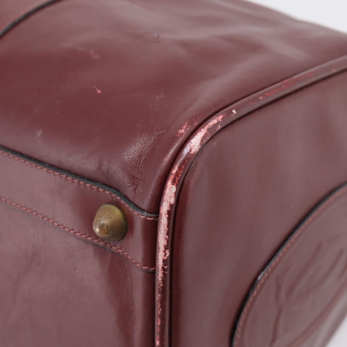 CARTIER Must Line Boston Bag Leather Bordeaux Gold Auth 196057