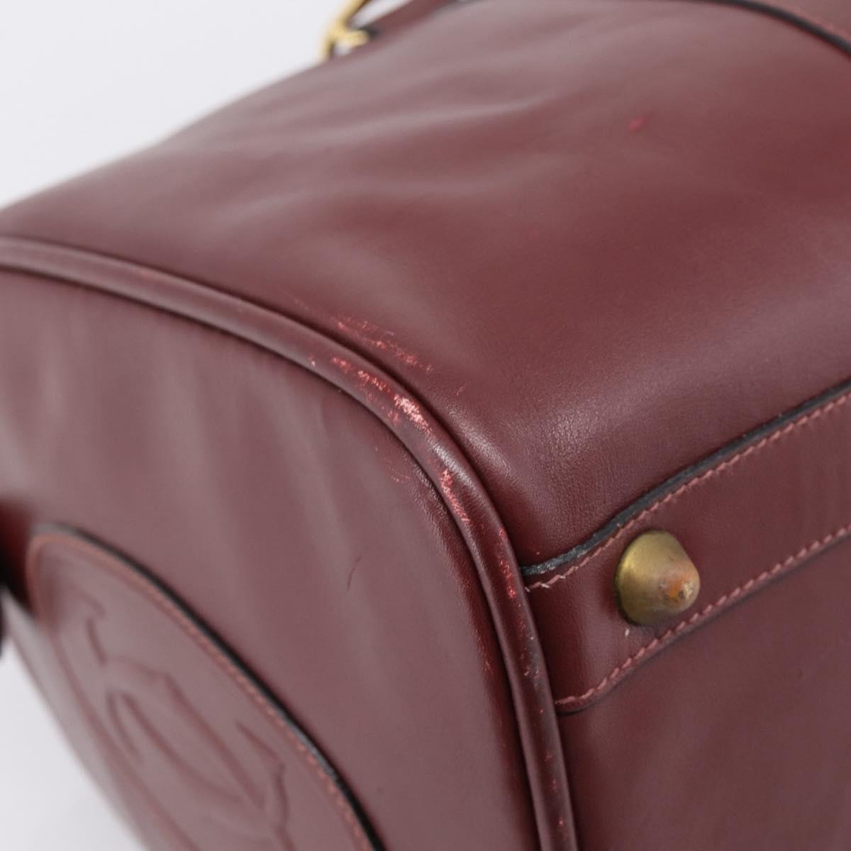 CARTIER Must Line Boston Bag Leather Bordeaux Gold Auth 196057