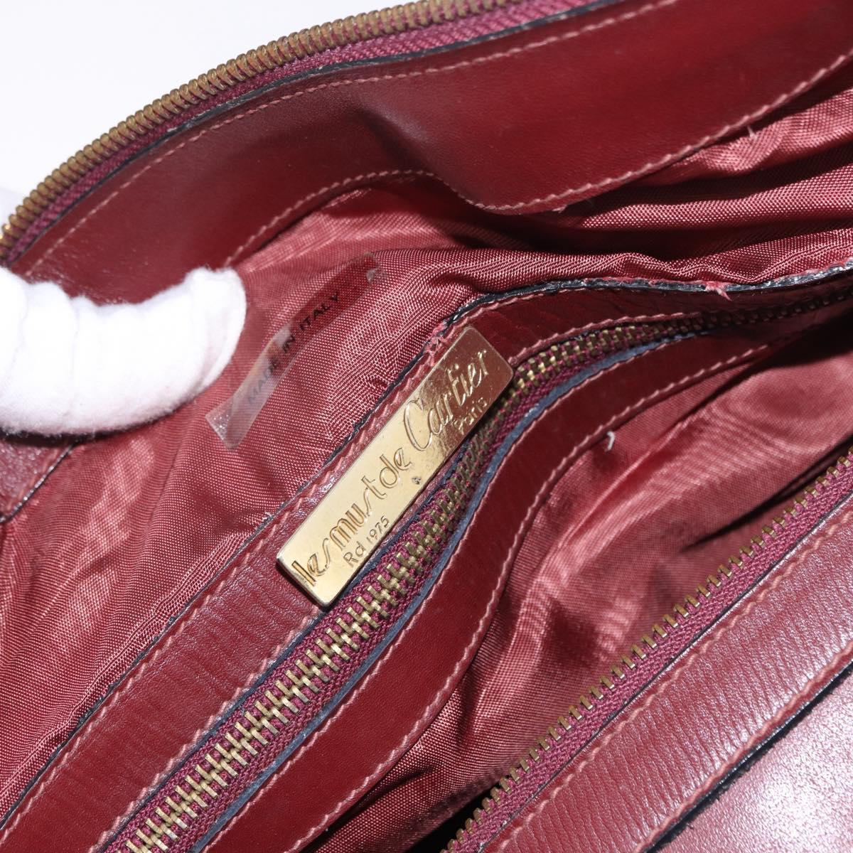 CARTIER Must Line Boston Bag Leather Bordeaux Gold Auth 196057