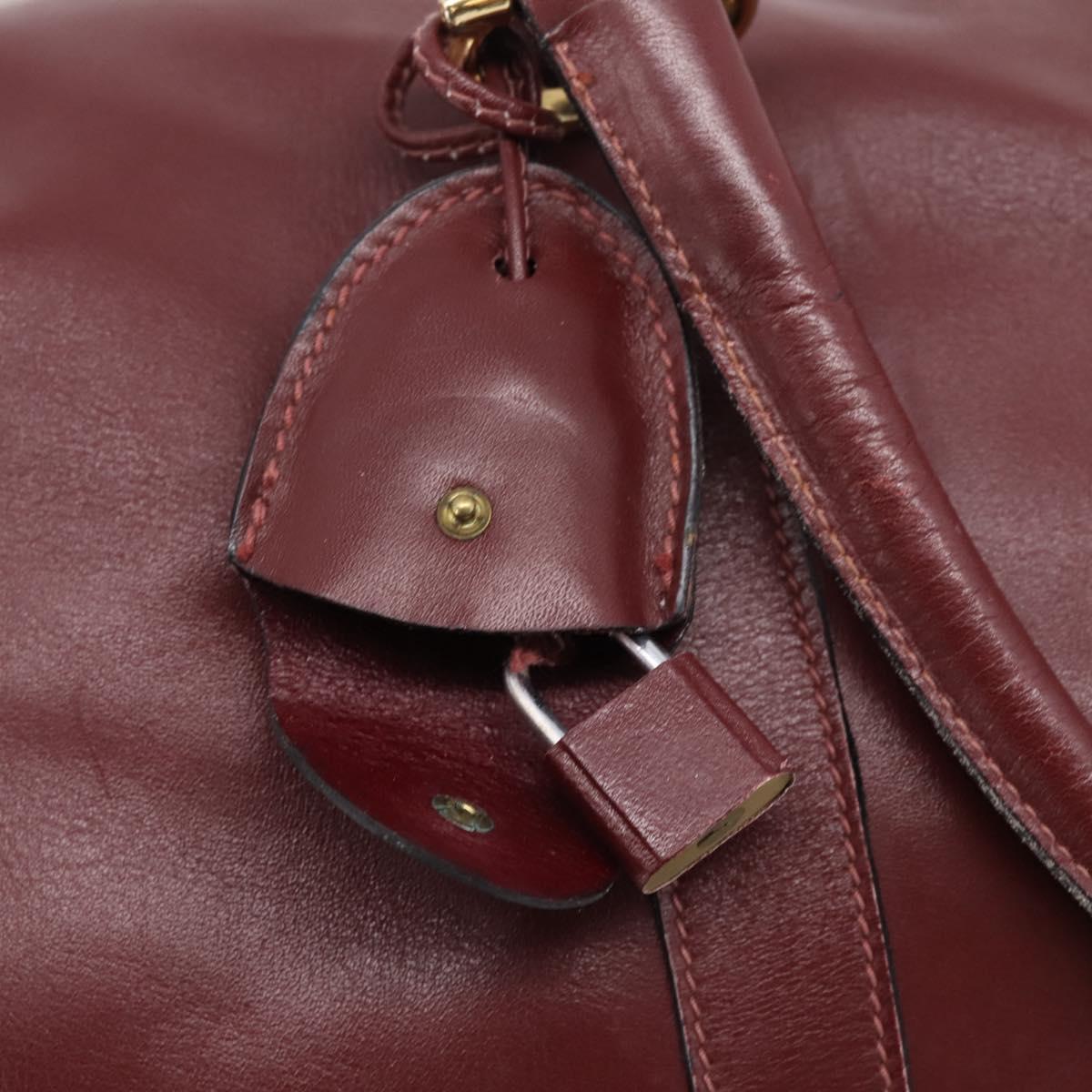 CARTIER Must Line Boston Bag Leather Bordeaux Gold Auth 196057