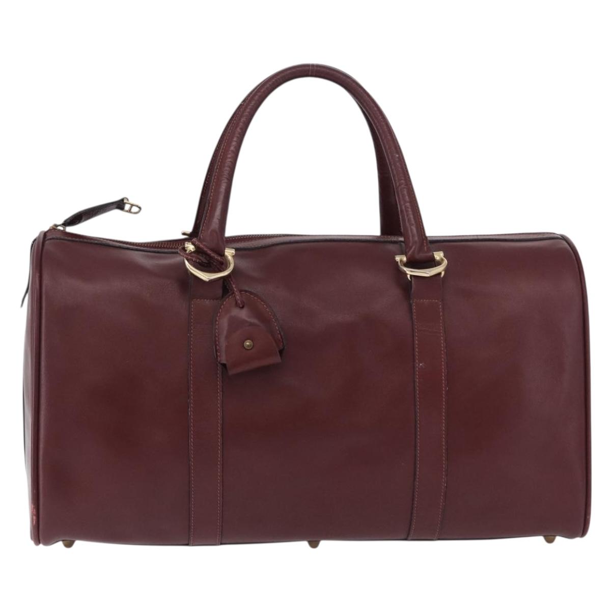 CARTIER Must Line Boston Bag Leather Bordeaux Gold Auth 196057