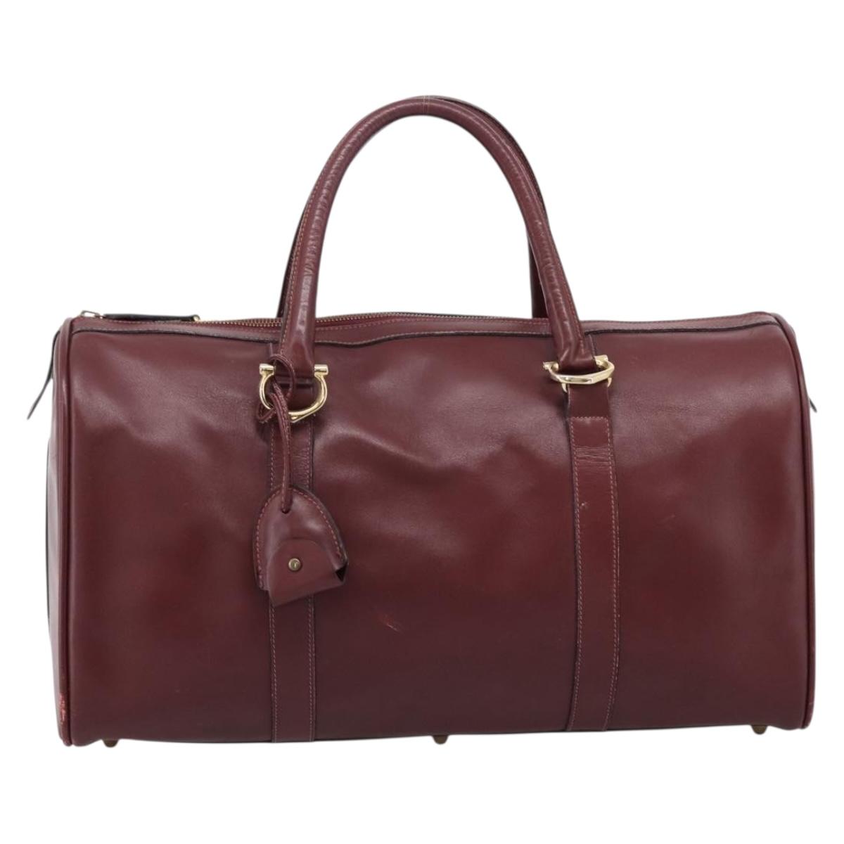 CARTIER Must Line Boston Bag Leather Bordeaux Gold Auth 196057