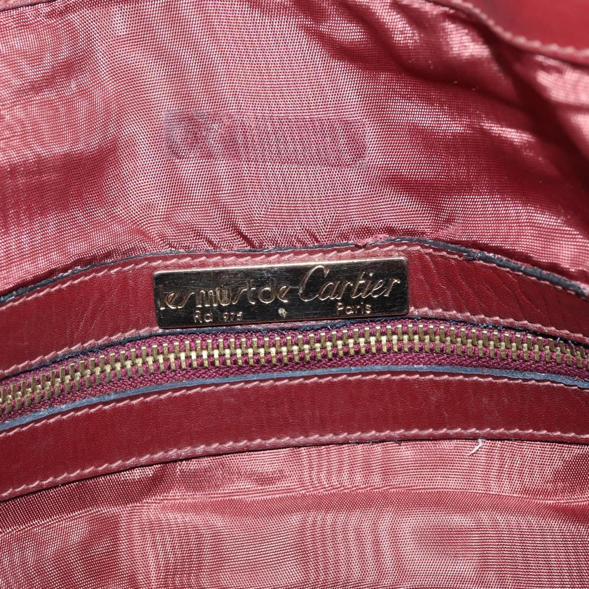 CARTIER Must Line Boston Bag Leather Bordeaux Gold Auth 196057