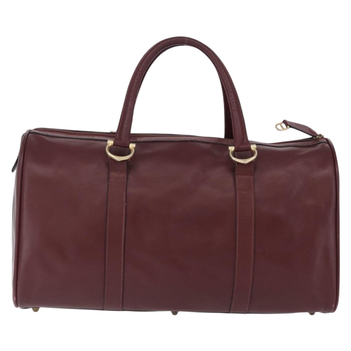 CARTIER Must Line Boston Bag Leather Bordeaux Gold Auth 196057