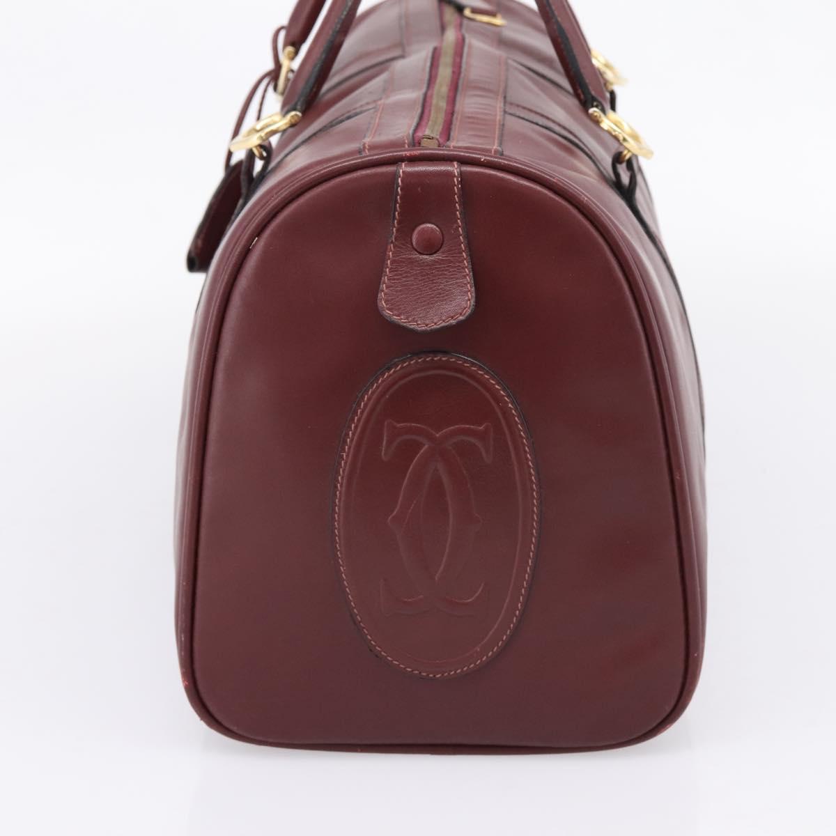 CARTIER Must Line Boston Bag Leather Bordeaux Gold Auth 196057