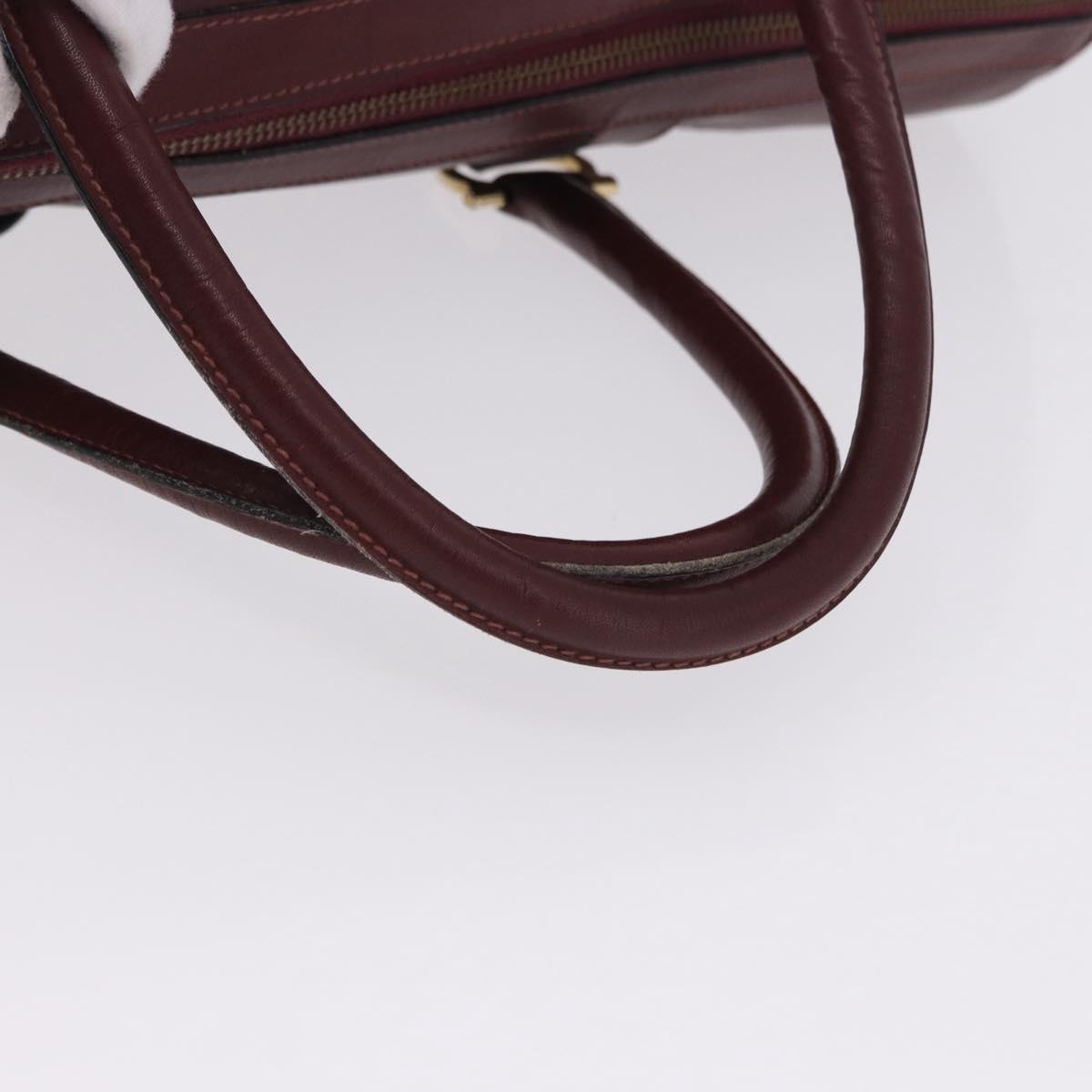 CARTIER Must Line Boston Bag Leather Bordeaux Gold Auth 196057