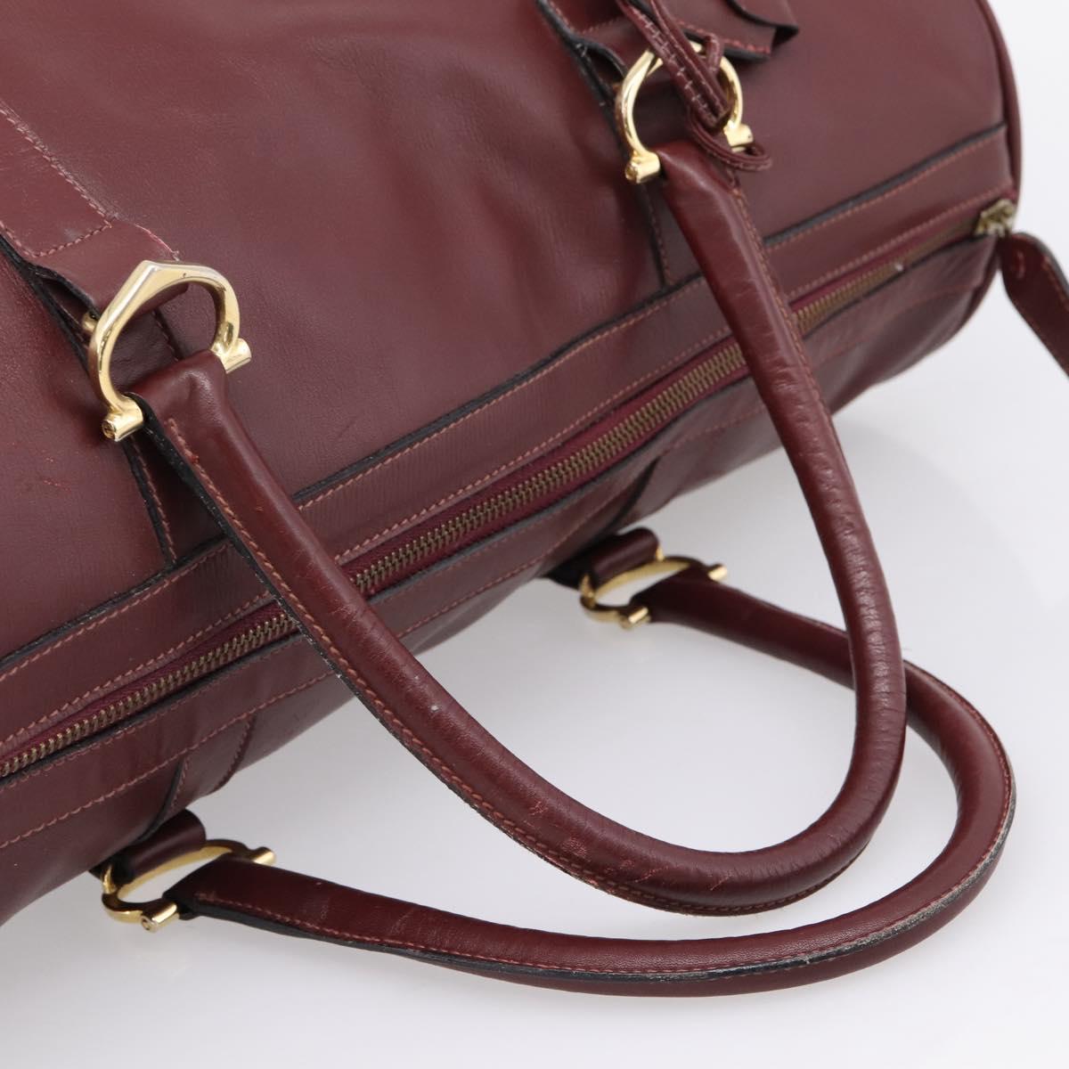 CARTIER Must Line Boston Bag Leather Bordeaux Gold Auth 196057