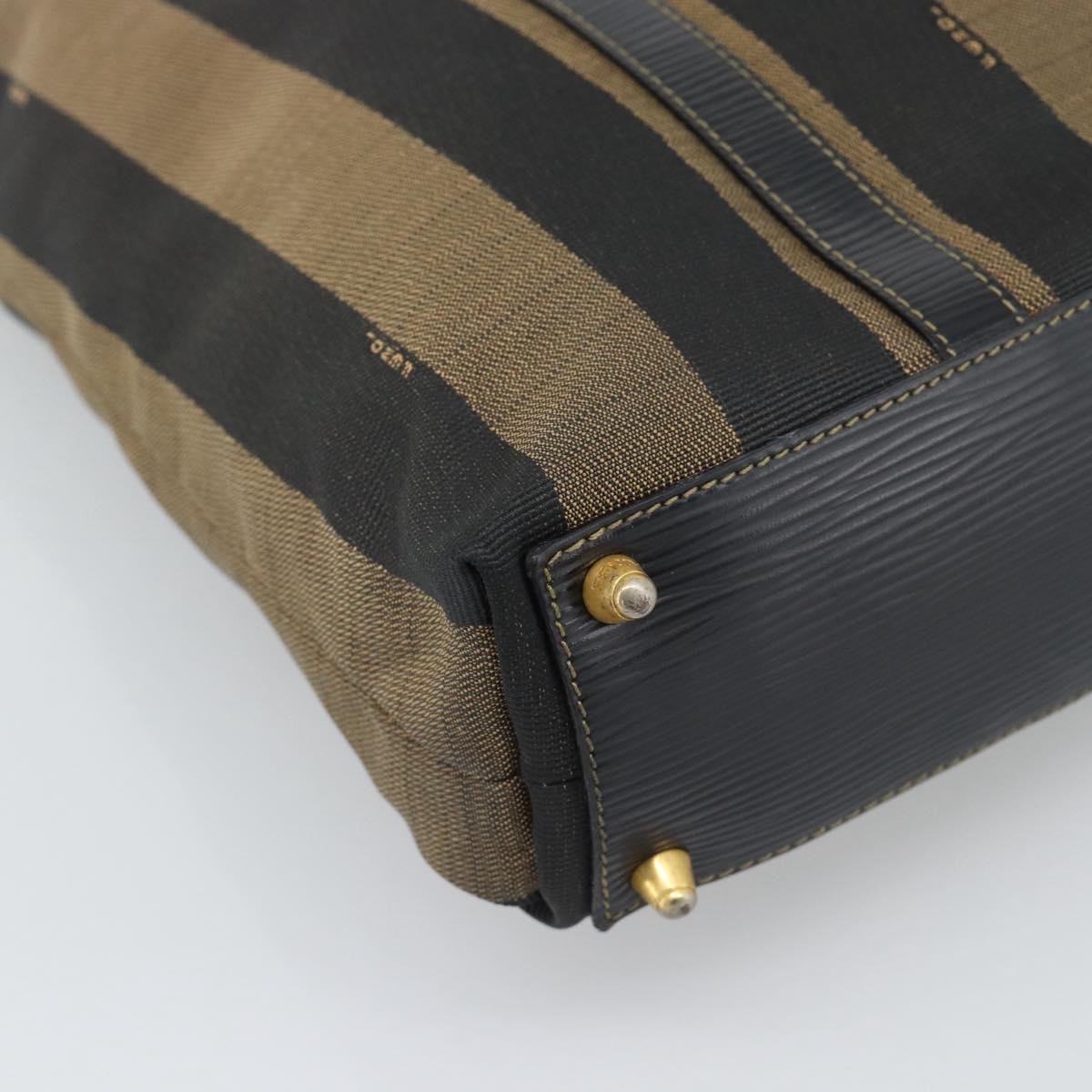 FENDI Pecan Canvas Hand Bag Black Brown Auth 196062A