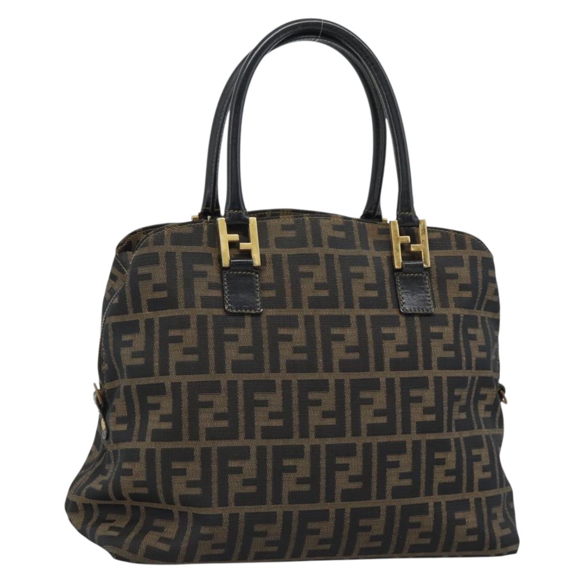 FENDI Zucca Canvas Hand Bag Brown Black Auth 196063