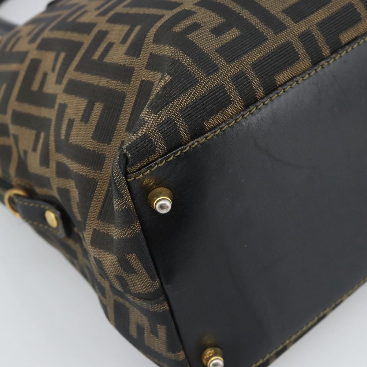 FENDI Zucca Canvas Hand Bag Brown Black Auth 196063