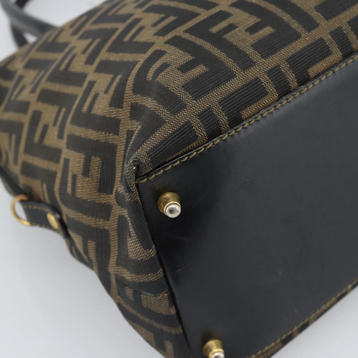 FENDI Zucca Canvas Hand Bag Brown Black Auth 196063