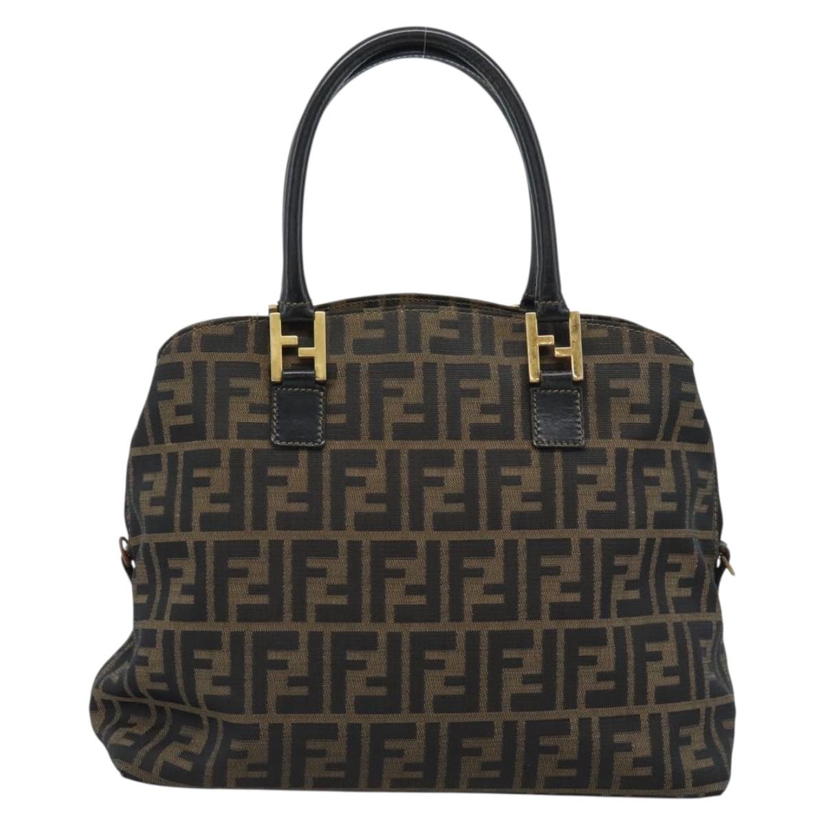 FENDI Zucca Canvas Hand Bag Brown Black Auth 196063