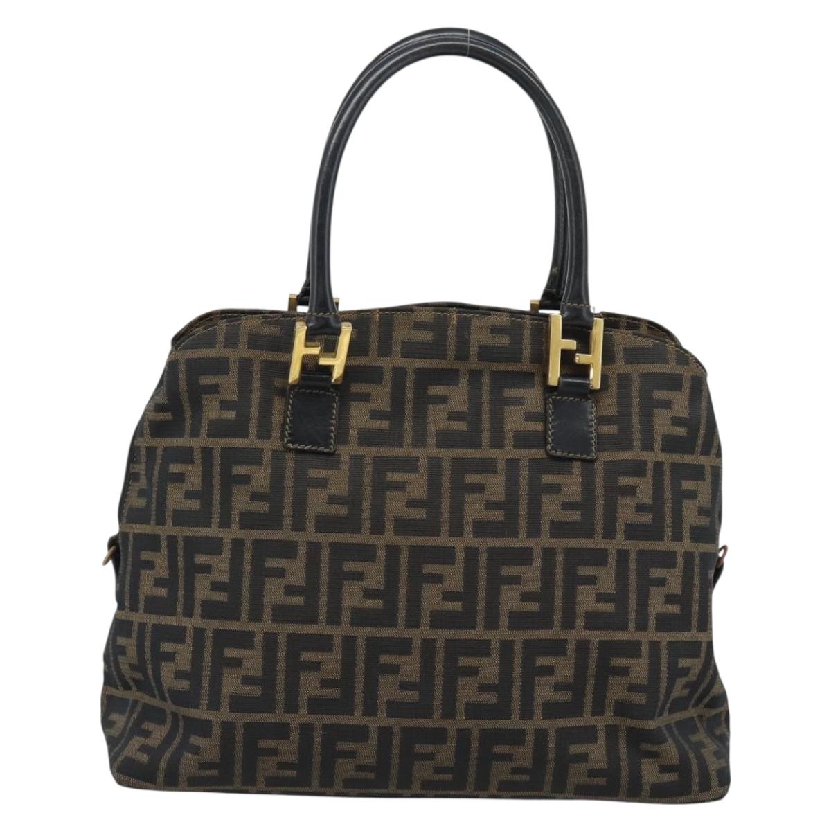 FENDI Zucca Canvas Hand Bag Brown Black Auth 196063