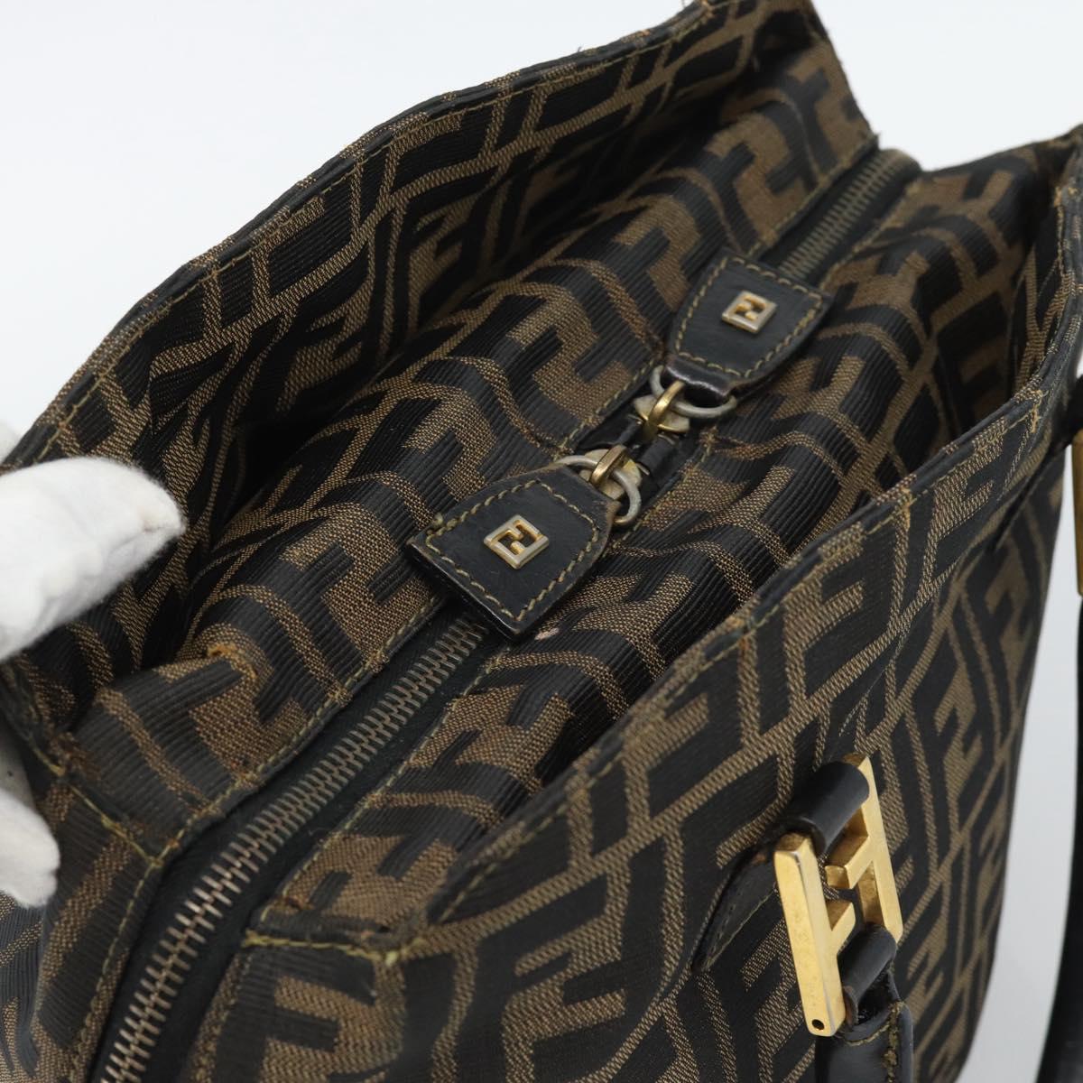 FENDI Zucca Canvas Hand Bag Brown Black Auth 196063