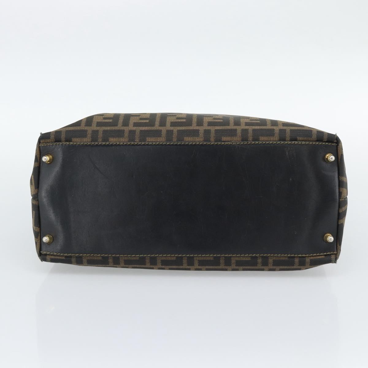 FENDI Zucca Canvas Hand Bag Brown Black Auth 196063