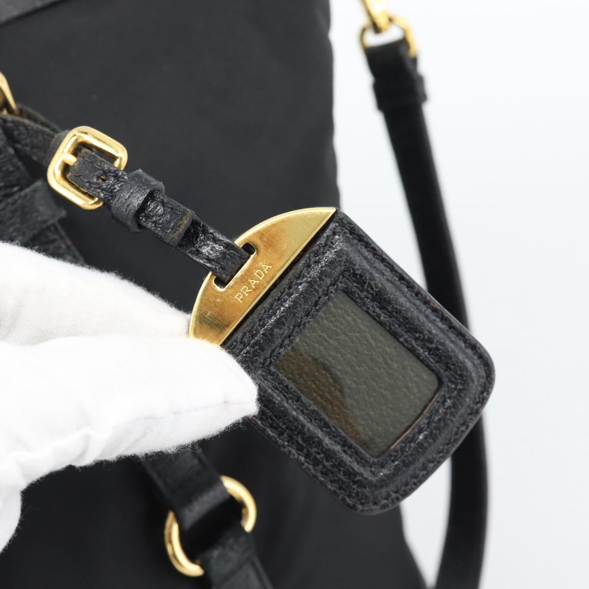 PRADA Tote Bag Nylon 2way Black Gold Auth 196064