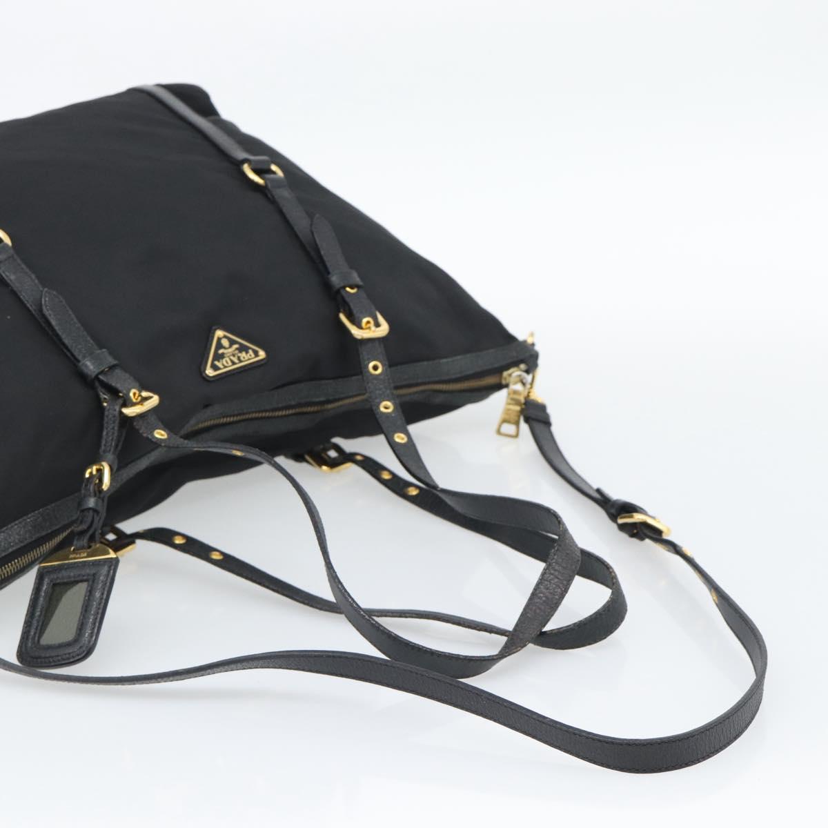 PRADA Tote Bag Nylon 2way Black Gold Auth 196064