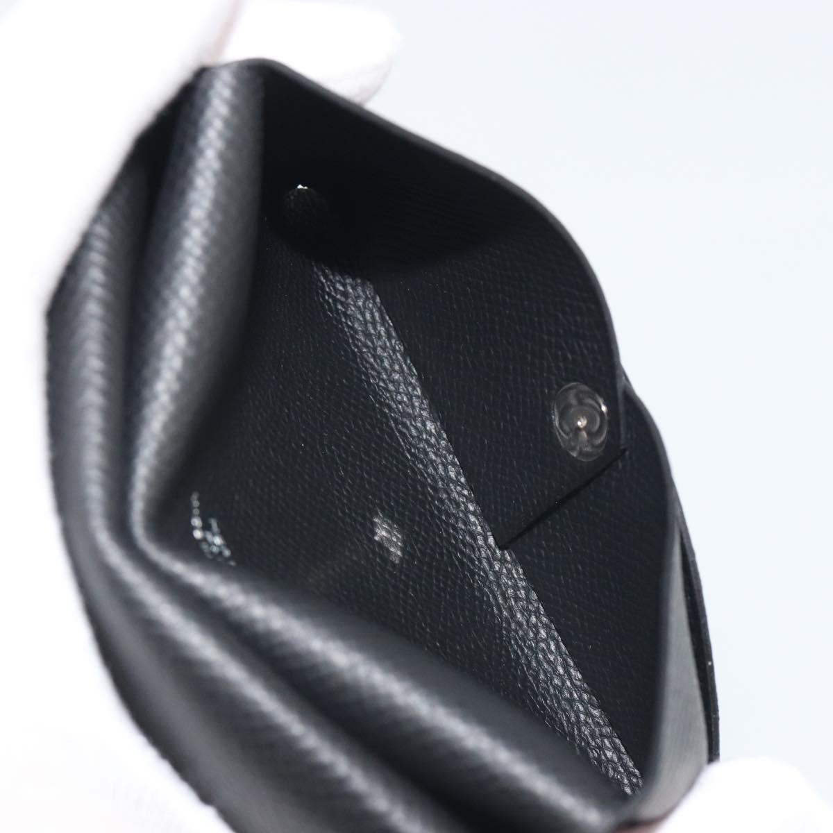 HERMES Calvi Duo Coin Purse Leather Black Silver Auth 196067V