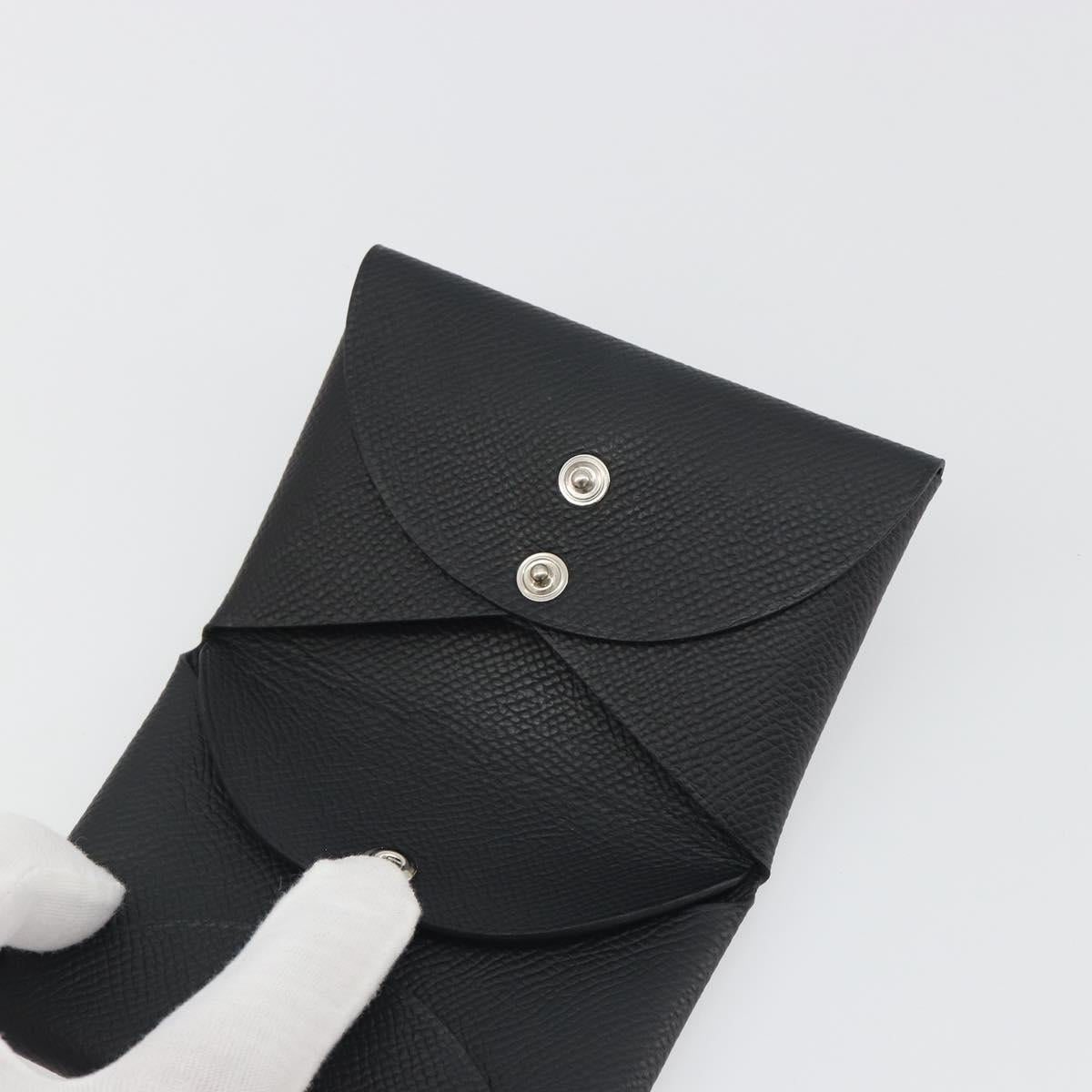 HERMES Calvi Duo Coin Purse Leather Black Silver Auth 196067V
