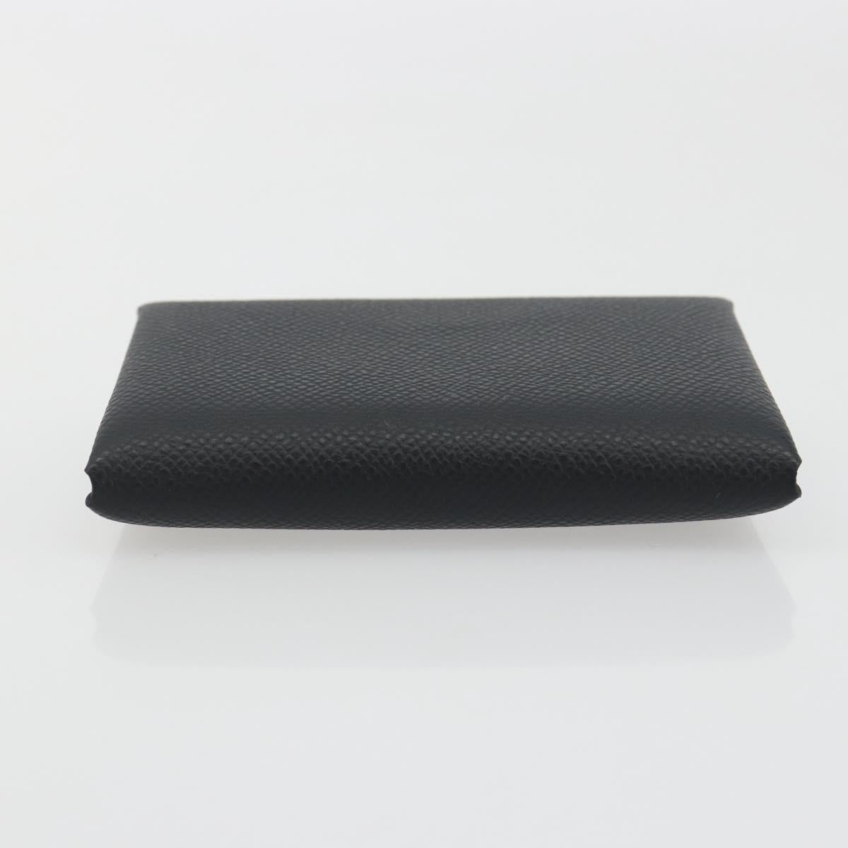 HERMES Calvi Duo Coin Purse Leather Black Silver Auth 196067V